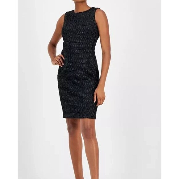Anne Klein Women's Sleeveless Boucle Sheath Dress Formal Chic Causal Black 8 - Picture 1 of 12